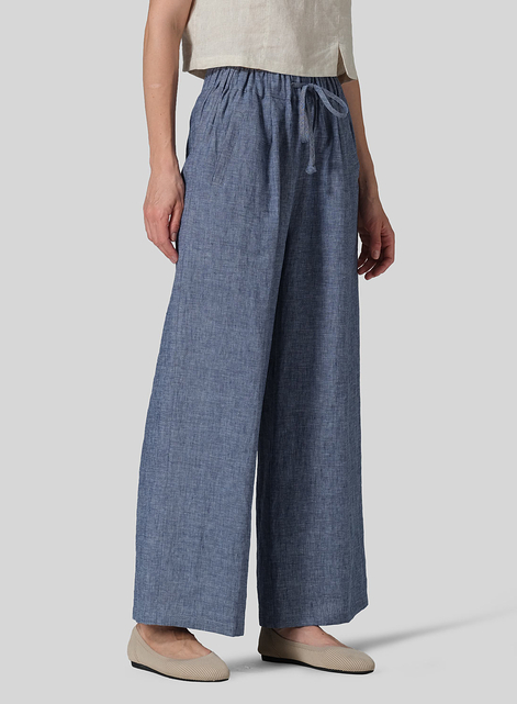 Linen Straight Elastic Long Pants