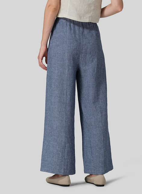 Linen Straight Elastic Long Pants