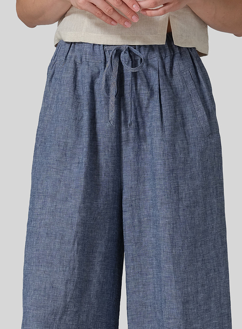 Linen Straight Elastic Long Pants