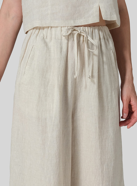 Linen Straight Elastic Long Pants