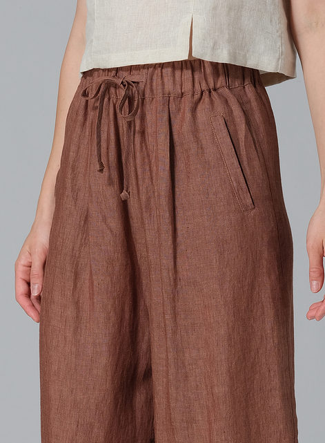 Linen Straight Elastic Long Pants