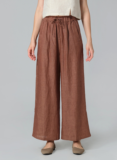 Linen Straight Elastic Long Pants