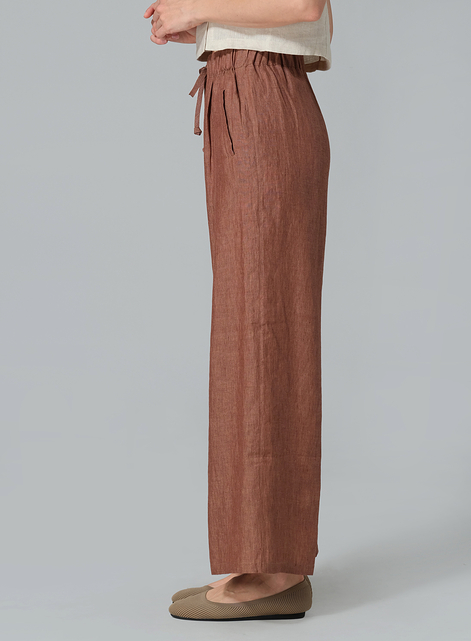 Linen Straight Elastic Long Pants