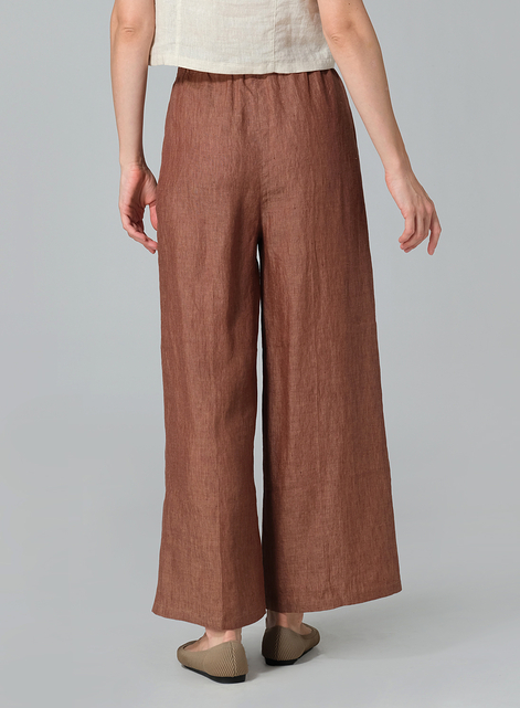 Linen Straight Elastic Long Pants