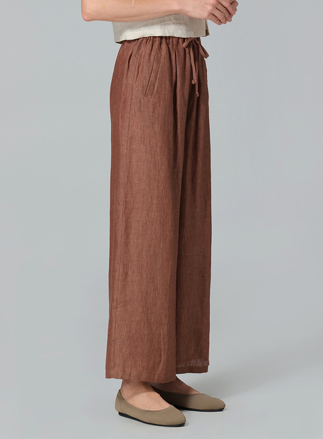 Linen Straight Elastic Long Pants