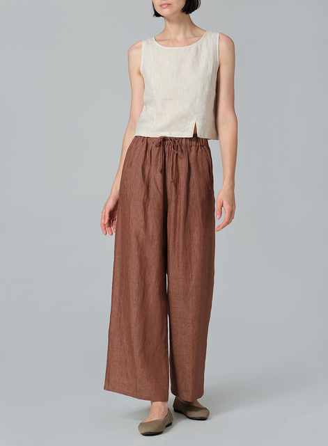 Linen Straight Elastic Long Pants