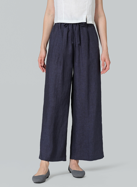 Linen Straight Elastic Long Pants