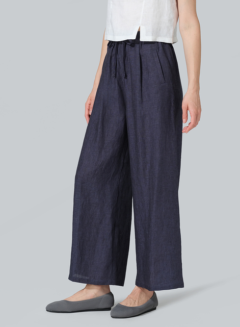 Linen Straight Elastic Long Pants