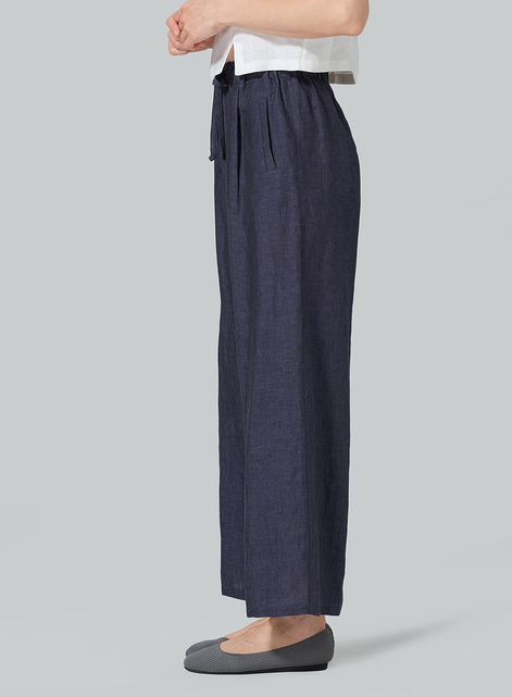 Linen Straight Elastic Long Pants