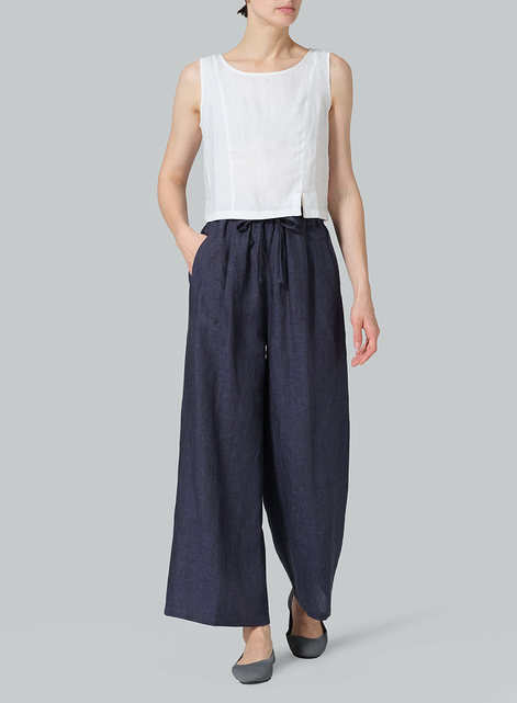 Linen Straight Elastic Long Pants