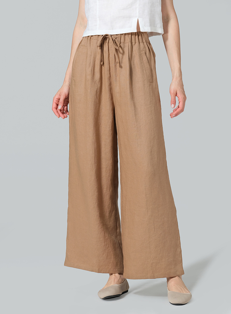 Linen Straight Elastic Long Pants