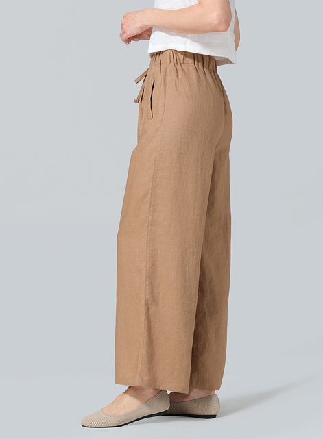 Linen Straight Elastic Long Pants