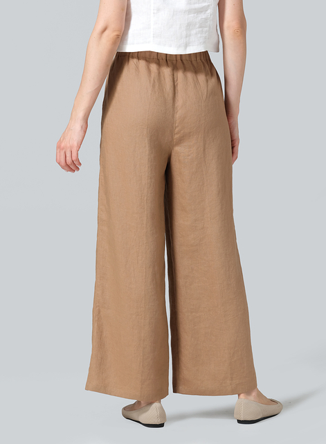 Linen Straight Elastic Long Pants