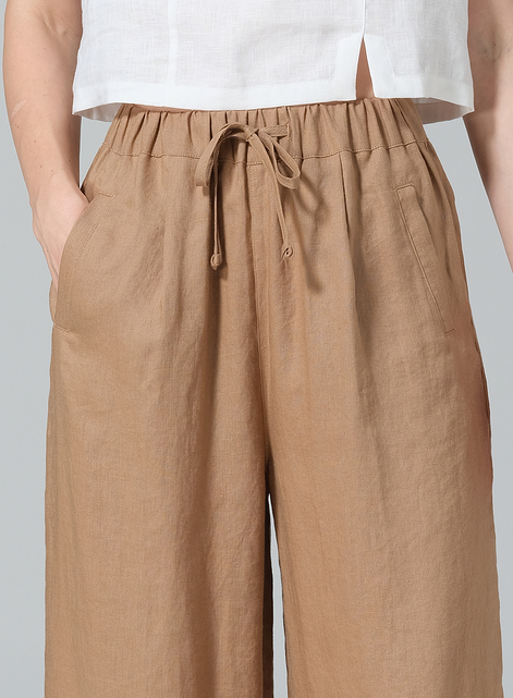 Linen Straight Elastic Long Pants