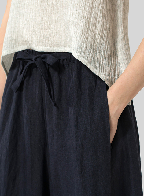 Linen Cropped Wide Leg Lounge Pants