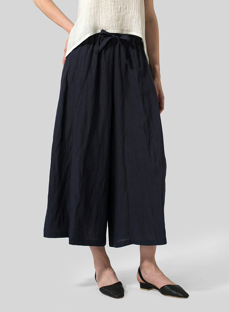 Linen Cropped Wide Leg Lounge Pants