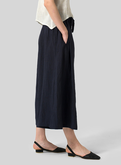 Linen Cropped Wide Leg Lounge Pants