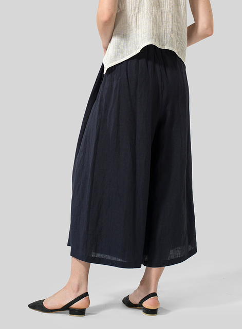 Linen Cropped Wide Leg Lounge Pants