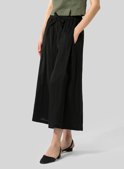 Linen Cropped Wide Leg Lounge Pants