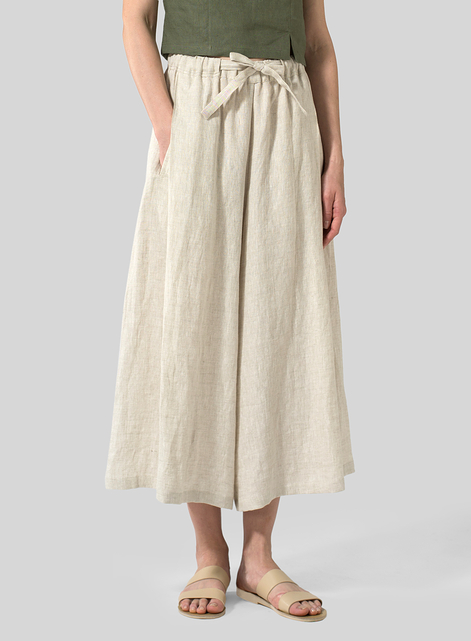 Linen Cropped Wide Leg Lounge Pants