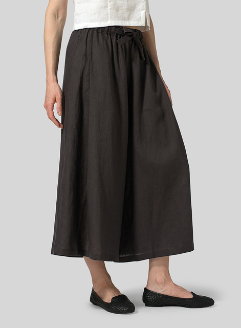 Linen Cropped Wide Leg Lounge Pants