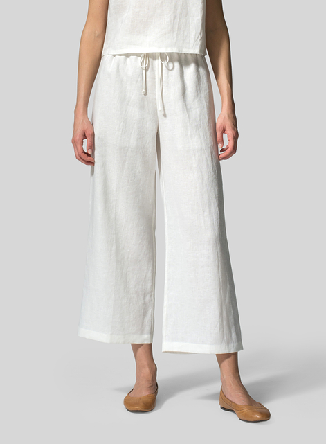 Linen Drawstring Cropped Pants