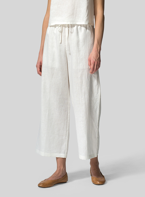 Linen Drawstring Cropped Pants