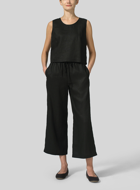 Linen Drawstring Cropped Pants