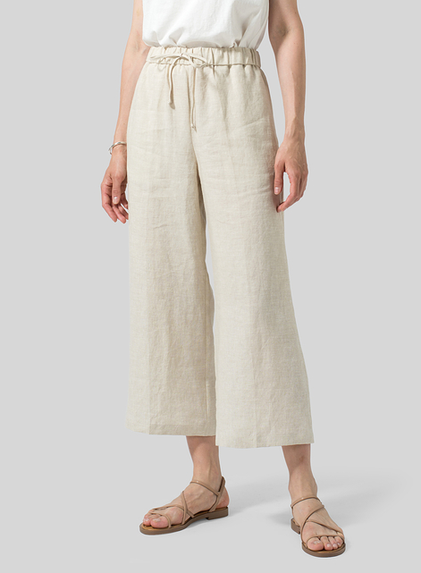 Linen Drawstring Cropped Pants