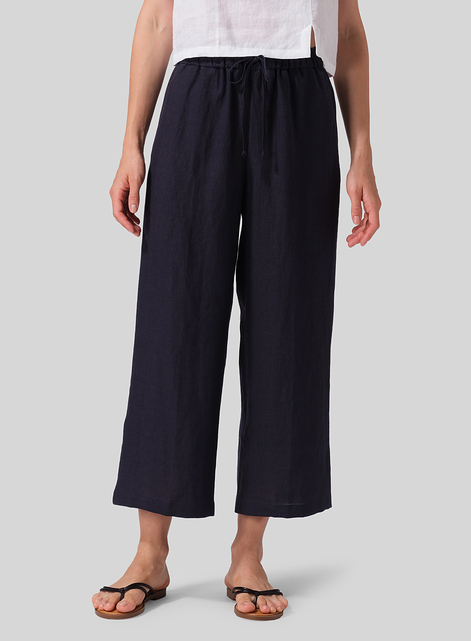 Linen Drawstring Cropped Pants