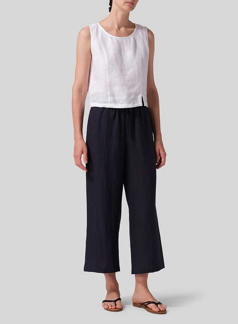 Linen Drawstring Cropped Pants