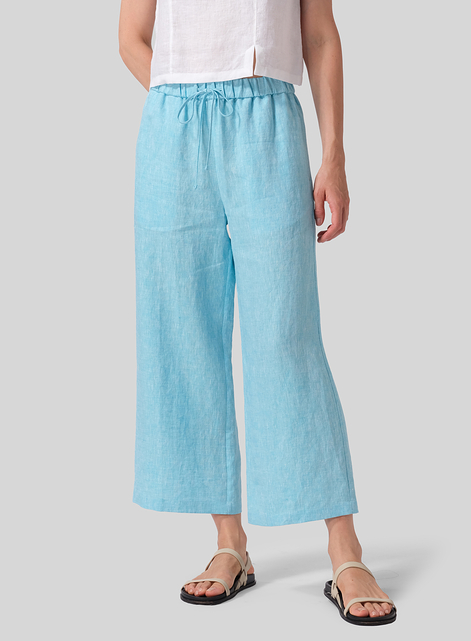 Linen Drawstring Cropped Pants