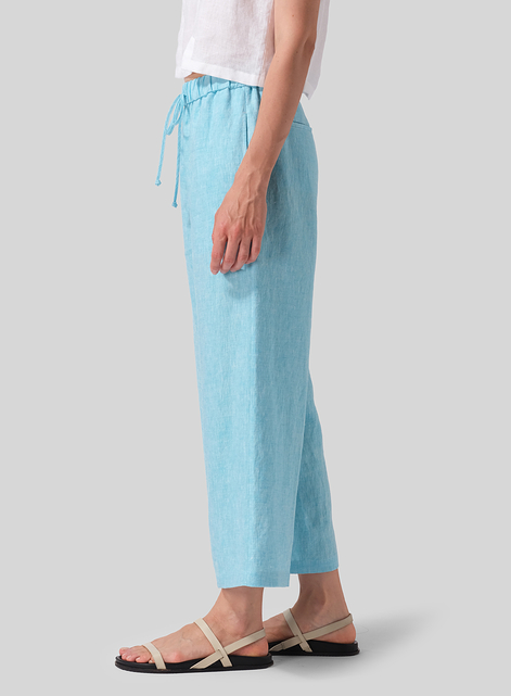 Linen Drawstring Cropped Pants