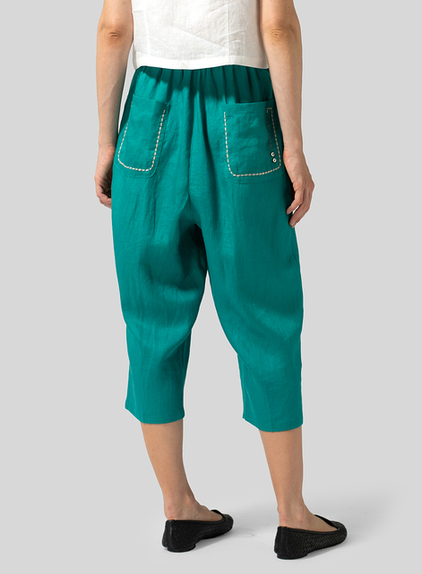 Twill Linen Cropped Baggy Pants