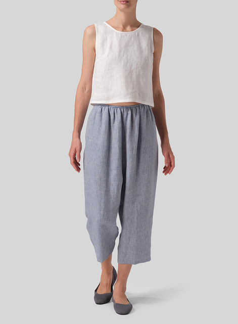 Heavy Linen Cropped Baggy Pants