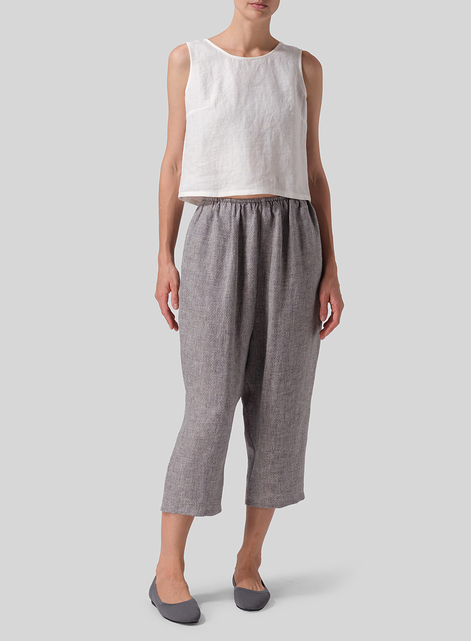 Heavy Linen Cropped Baggy Pants