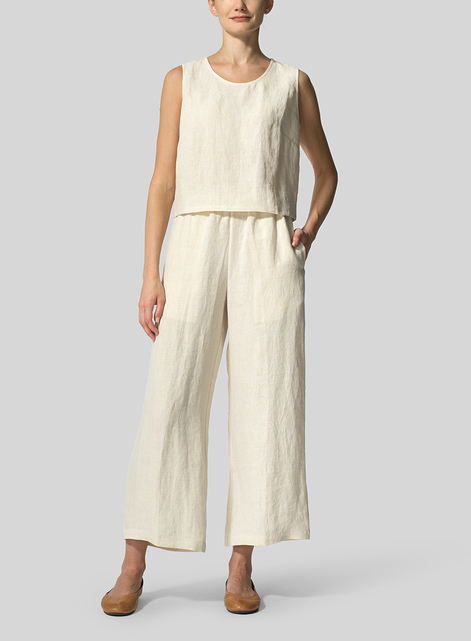 Linen Straight Leg Pull-On Pants