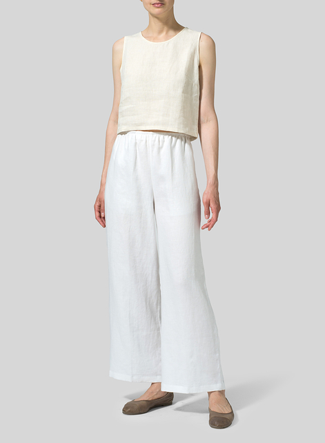 Linen Straight Leg Long Pull-On Pants