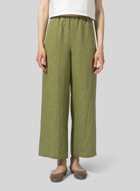 Linen Straight Leg Long Pull-On Pants