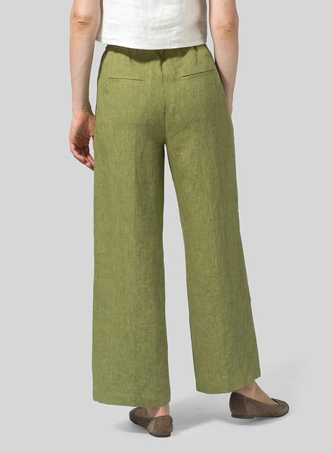 Linen Straight Leg Long Pull-On Pants