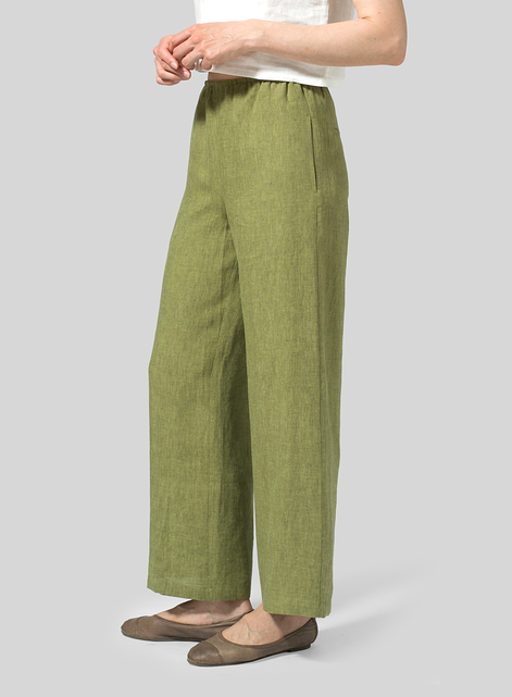 Linen Straight Leg Long Pull-On Pants