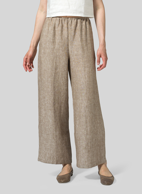 Linen Straight Leg Long Pull-On Pants