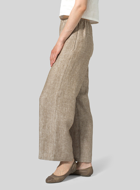 Linen Straight Leg Long Pull-On Pants