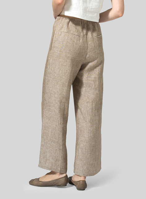 Linen Straight Leg Long Pull-On Pants