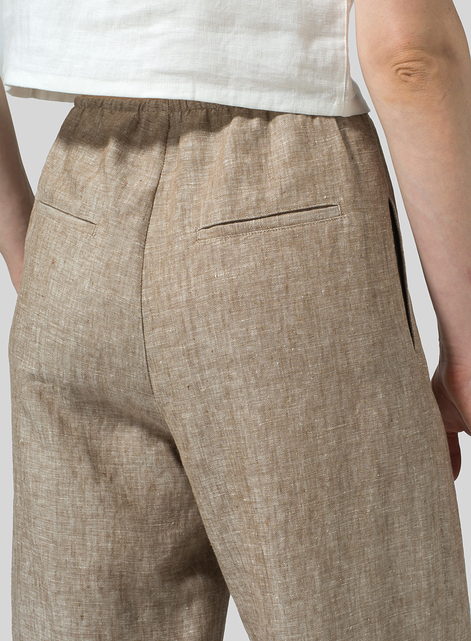 Linen Straight Leg Long Pull-On Pants