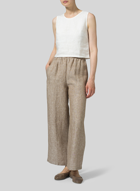 Linen Straight Leg Long Pull-On Pants