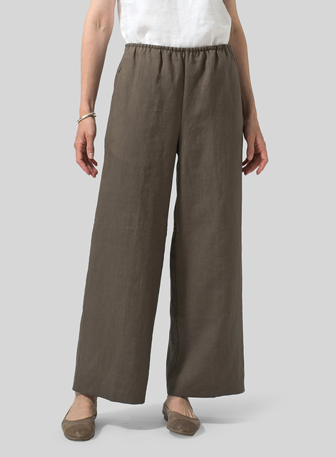 Linen Straight Leg Long Pull-On Pants