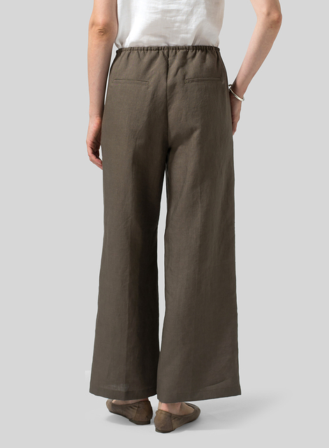 Linen Straight Leg Long Pull-On Pants