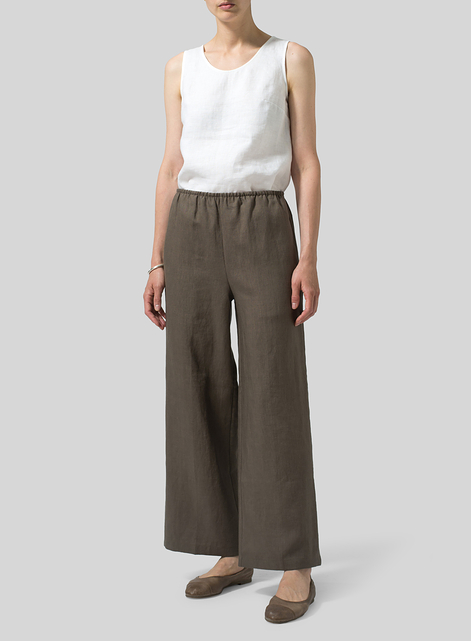 Linen Straight Leg Long Pull-On Pants