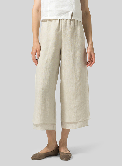 Linen Double Layer Cropped Length Pants